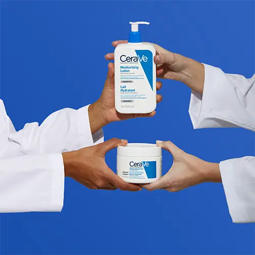 To dermatologists passing each other the CeraVe Moisturising Cream and Lotion